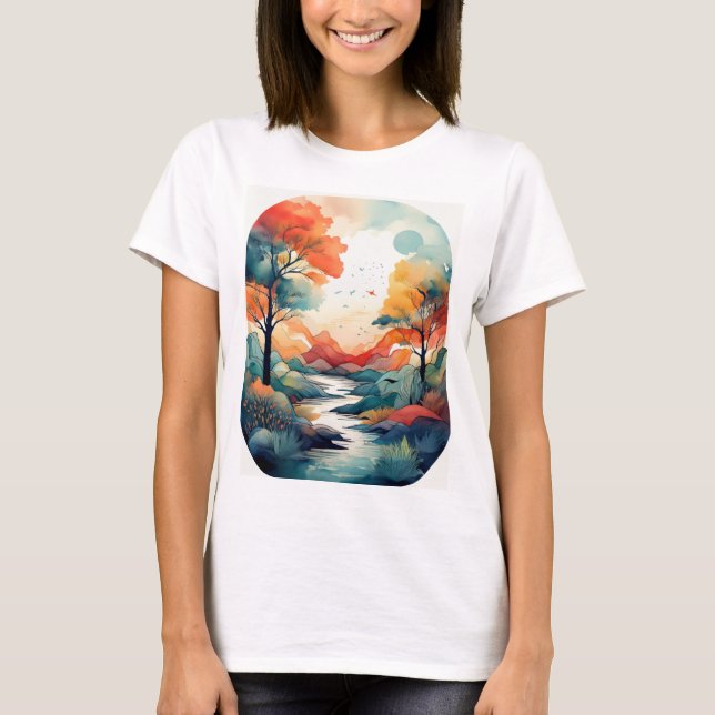 Camiseta Serene Autumn Sunset: Impressão inspirado na Natur (Frente)