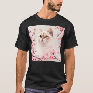 Camiseta Serene Birman Cat Portrait Com Blossomas De Cereja