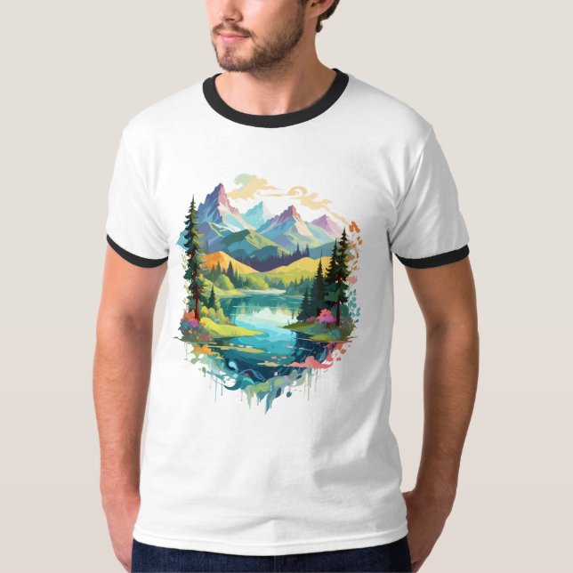 Camiseta Serene Landscape Calm Tranquil Nature Mounts (Frente)
