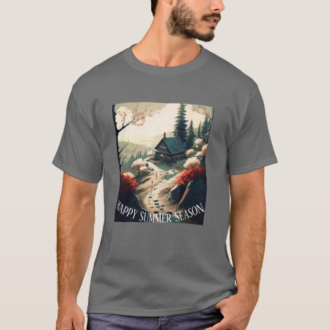 Camiseta Serene Mountain Cabine - Estação de Verão (Frente)