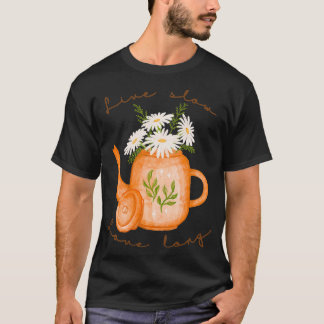 Camiseta Serene Teapot com Flores Plantas Coloridas Gardeni