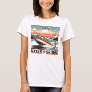 Camiseta Serene Waters: Mulher no Barco Com Eu Adoro Esqui 