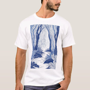 Camiseta Serene Woodland Path: Floresta de Arte de Linha Az