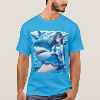 Camiseta Serenidad Submarina: Marinera y Tiburón Blanco