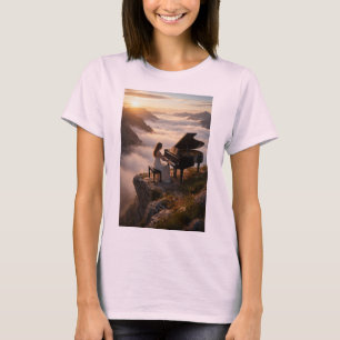 Camiseta Serenidade da Paisagem com Piano na Montanha