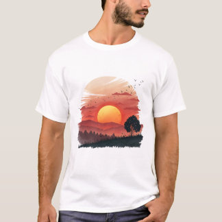 Camiseta Serenidade do Pôr do Sol Estética Aquarel