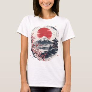 Camiseta Serenidade do Pôr do Sol no Monte Fuji – Arte Japo