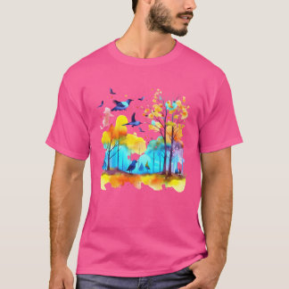 Camiseta Serenidade em Aves Aquáticas de Voo sobre Forest F