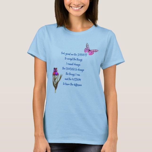 Camiseta Serenity Prayer Flor Butterfly Inspiron (Frente)