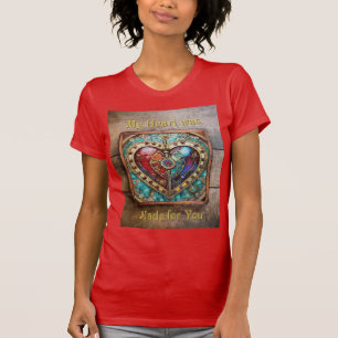 Camiseta Série Steampunk de Coração de Vidro Vermelho e Azu