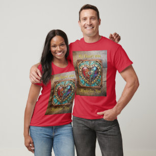 Camiseta Série Steampunk de Coração de Vidro Vermelho e Azu
