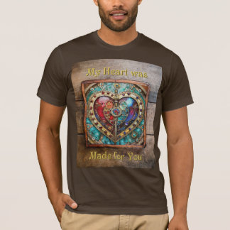 Camiseta Série Steampunk de Coração de Vidro Vermelho e Azu