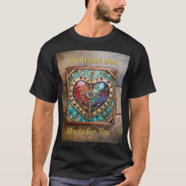 Camiseta Série Steampunk de Coração de Vidro Vermelho e Azu