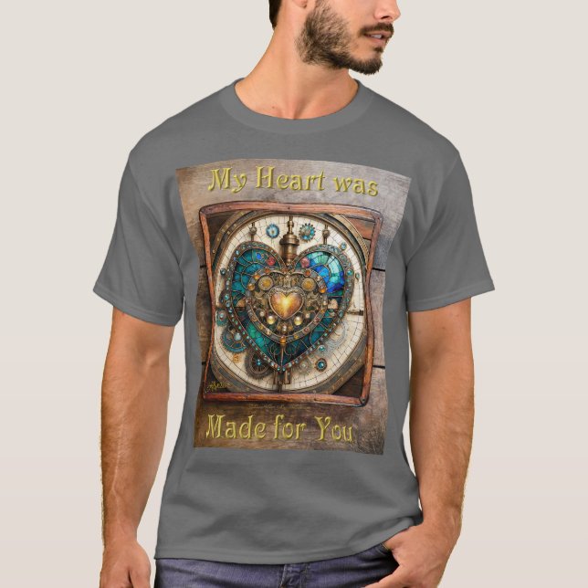 Camiseta Série Vidro Corado Coração Steampunk (Frente)