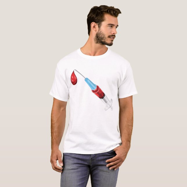 Camiseta Seringa De Sangue Com Uma Gota Vermelha (Frente Completa)