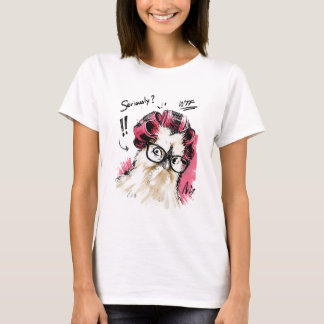 Camiseta Sério? Galinha engraçada com rolos de cabelo e ócu