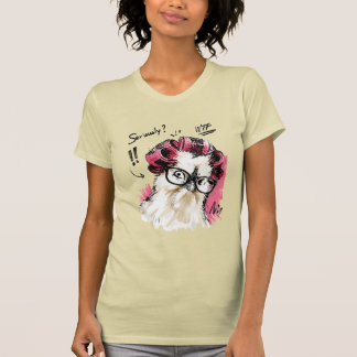 Camiseta Sério? Galinha engraçada com rolos de cabelo e ócu