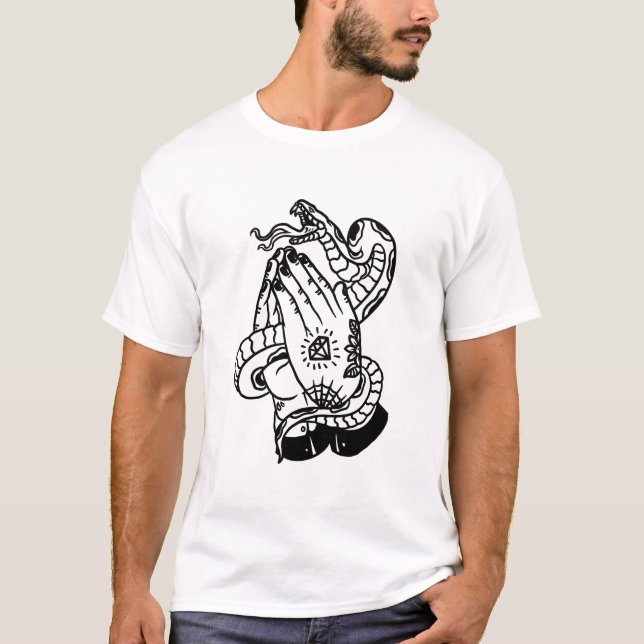Camiseta Serpente com as mãos tatuadas tatuando design   (Frente)