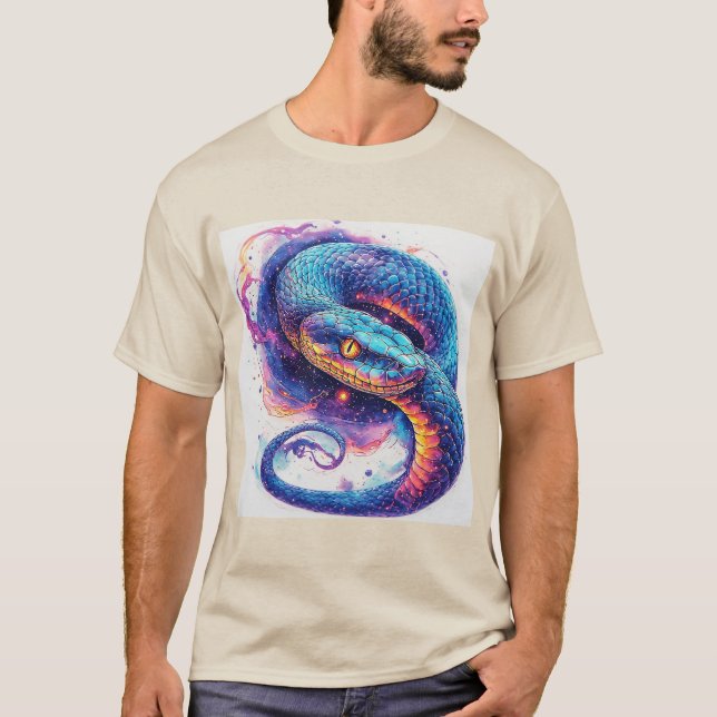 Camiseta Serpente Cósmica com Escamas Brilhantes (Frente)