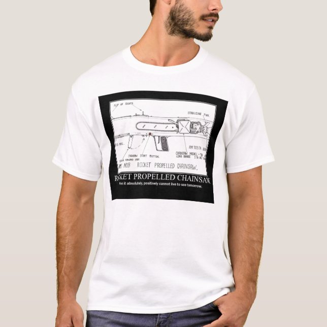 Camiseta serra de cadeia propelida foguete (Frente)