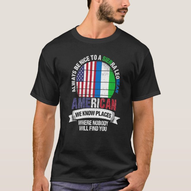 Camiseta Serra Leoa Americana Conhecemos Lugares onde Leone (Frente)