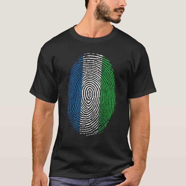Camiseta Serra Leoa Bandeira Dna Fingerprint Men Mulheres 1 (Frente)