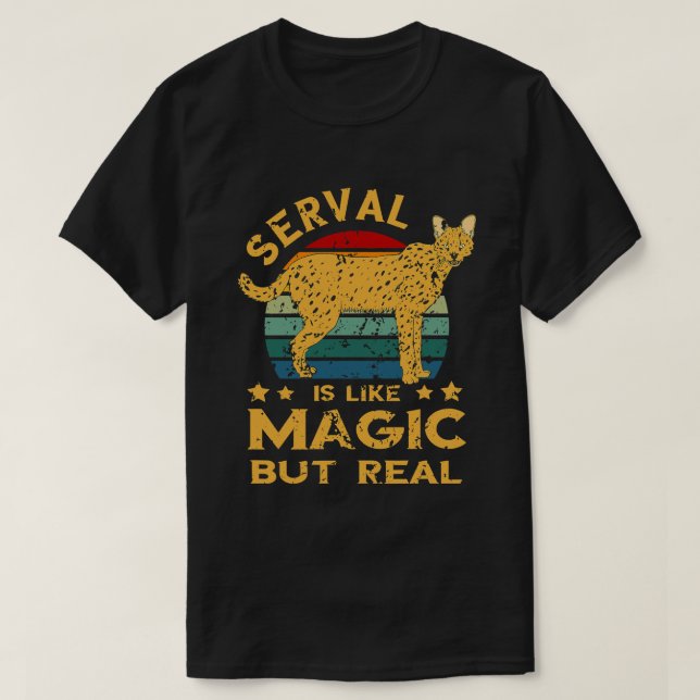 Camiseta Serval Retro Magic Mas Real Serval Cat Wild E (Frente do Design)