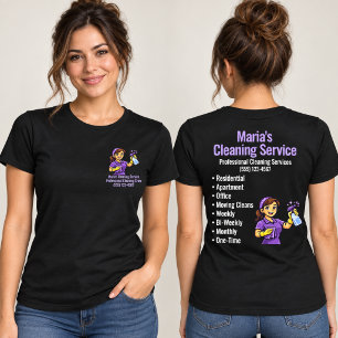Camiseta Serviço de Limpeza de Casa Roxa Mulher Preta