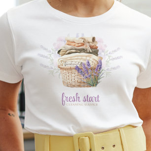 Camiseta Serviço de Limpeza Lavagem de Lavanda de Aquarela