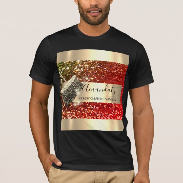 Camiseta Serviços De Limpeza Da Casa De Glitter Dourado (Frente)