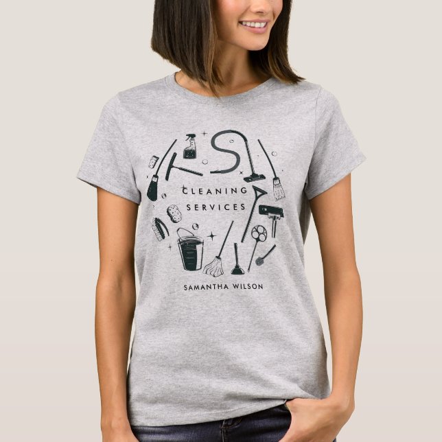 Camiseta Serviços De Limpeza De Equipamentos De cinza (Frente)