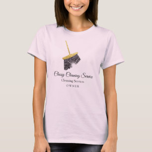 Camiseta Serviços Dourados de limpeza rosa, manutenção d