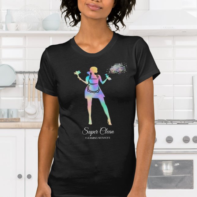 Camiseta Serviços Holográficos de Limpeza de Maid Ocupados (Criador carregado)
