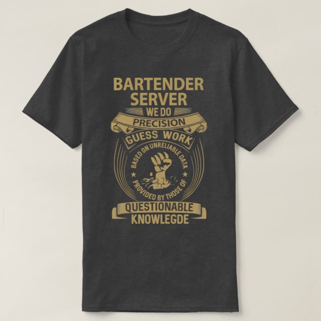 Camiseta Servidor Bartender Fazemos Item de Oferta de Traba (Frente do Design)