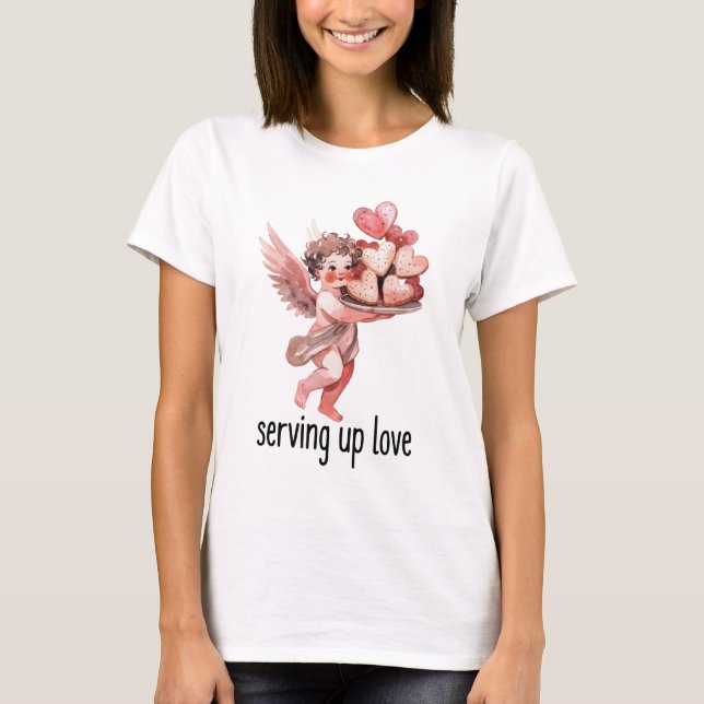 Camiseta Serving Up Love Valentine Vintage Cherub Heart  (Frente)
