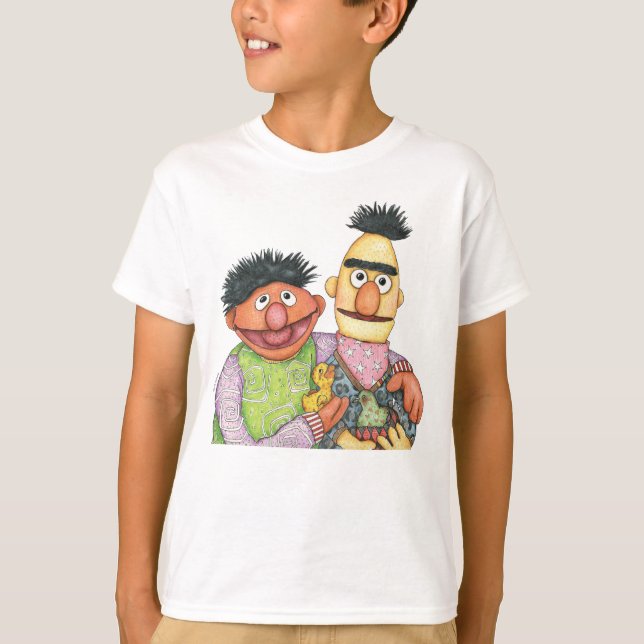 Camiseta Sesame Street Bert e Ernie Watercolor (Frente)