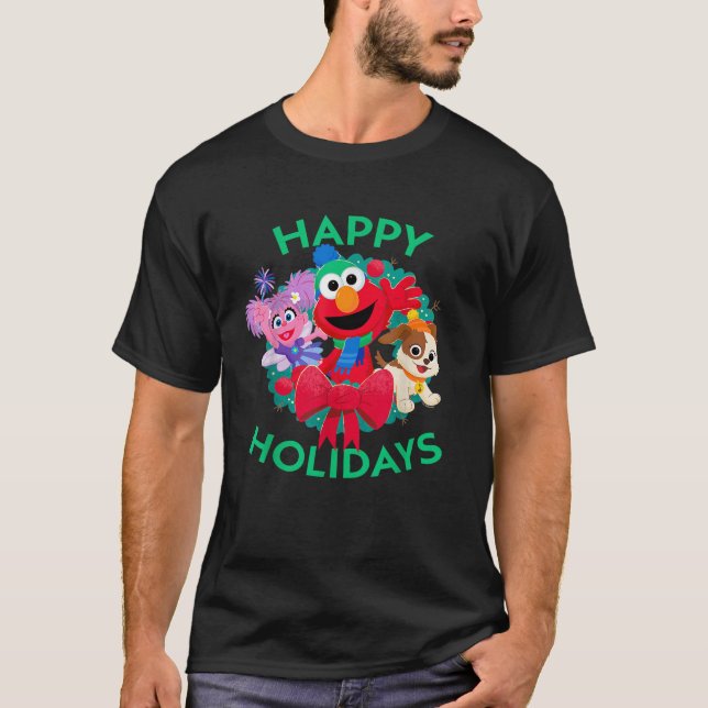 Camiseta Sesame Street Happy Holidays Christmas Wreath With (Frente)