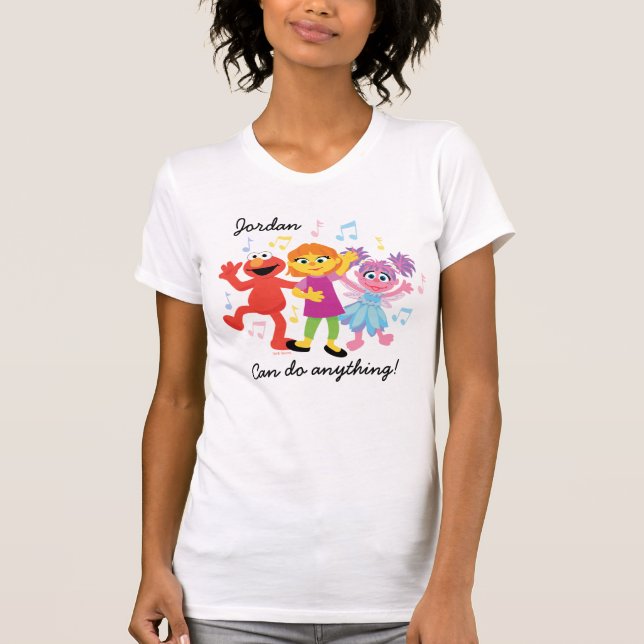 Camiseta Sesame Street | Julia, Elmo e Abby Dançando (Frente)