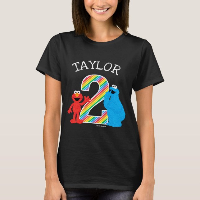 Camiseta Sesame Street Pals Chalkboard Rainbow 2nd Birthday (Frente)