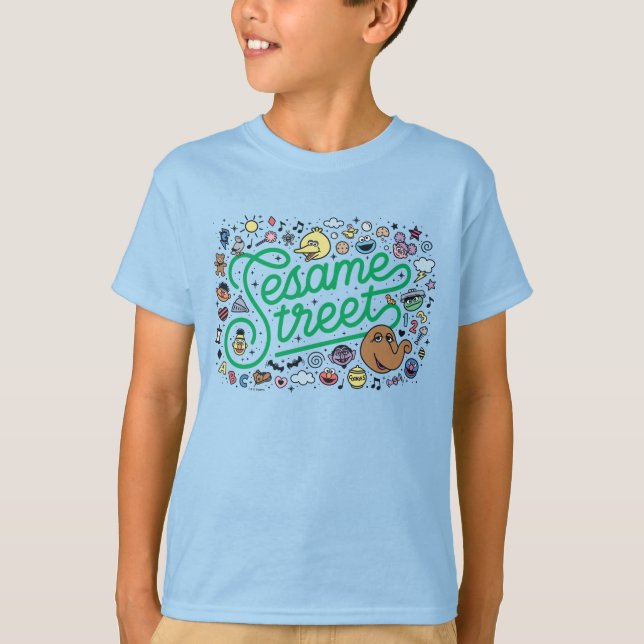 Camiseta Sésamo Sésamo | Sesame Street Green Doodle Script (Frente)