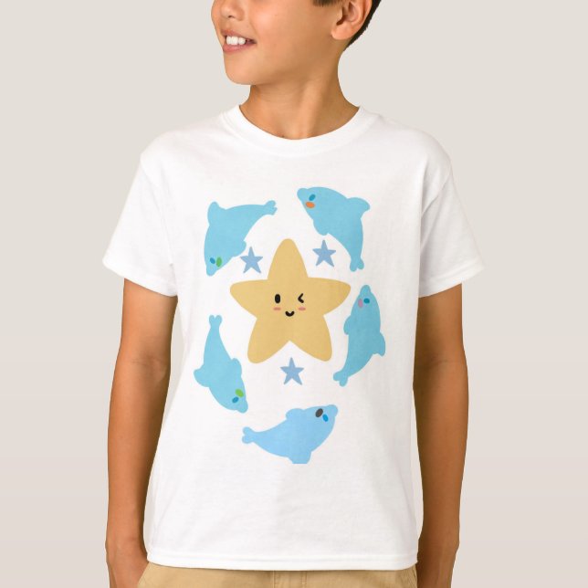 Camiseta Set of Blue sea Sharks with a Yellow Star (Frente)