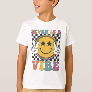 Camiseta Sete É Um 7º Aniversário Groovy Feliz 7 Anos De Id