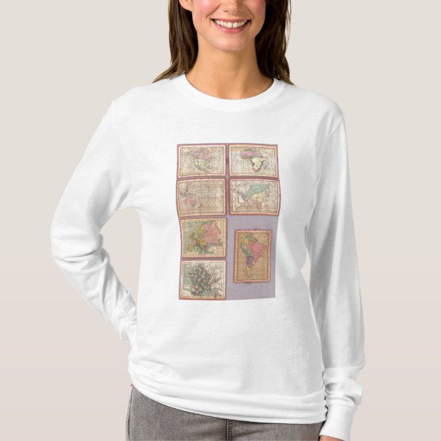 Camiseta Sete mapas do quebra-cabeça do mundo (Frente)