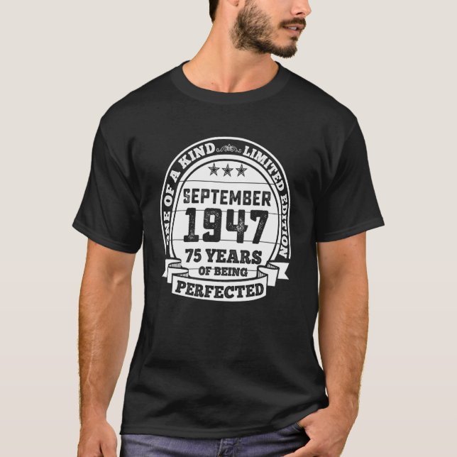 Camiseta Setembro De 1947 75º Aniversário, 75 Anos De Idade (Frente)
