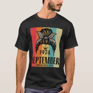 Camiseta Setembro de 1974 Aniversário Garota Mensy Bun Fel