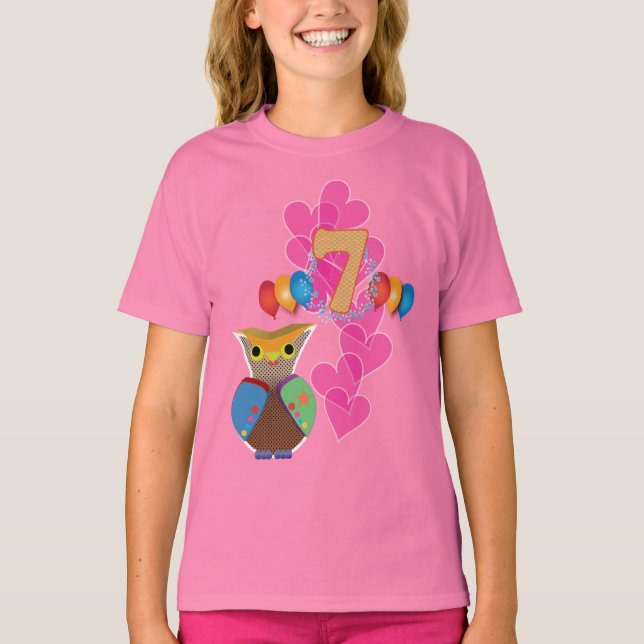 Camiseta Sétimo aniversário: Coruja (Frente)