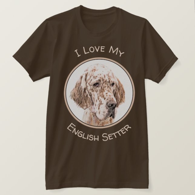 Camiseta Setter Inglês Laranja Belton Pintando Arte Cão (Frente do Design)