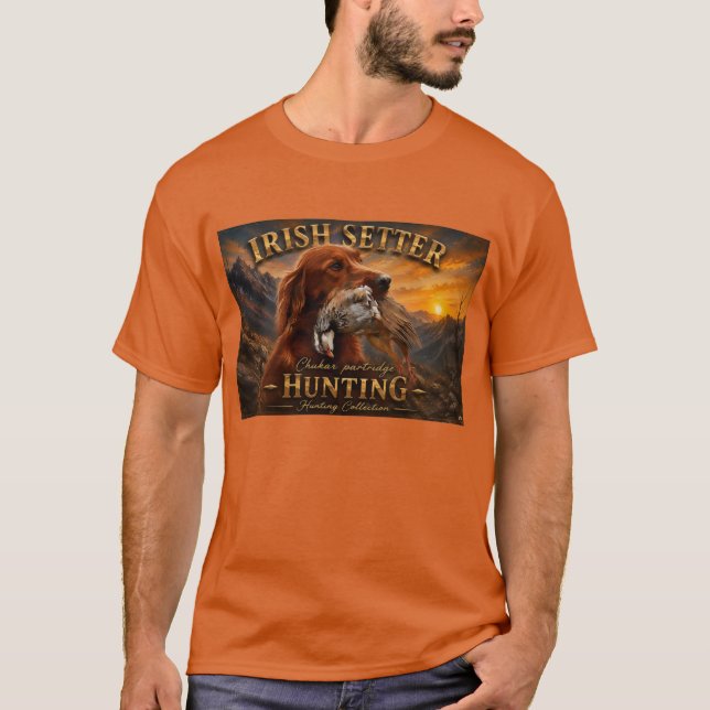 Camiseta Setter Irlandês com Perdiz Chucar ,Arte  (Frente)