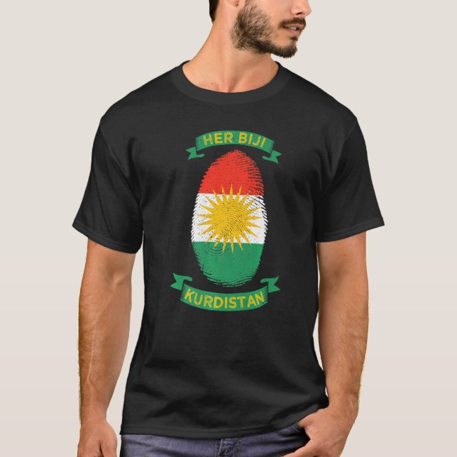 Camiseta Seu Biji Kurdistan Flag Kurde Fingerprint (Frente)