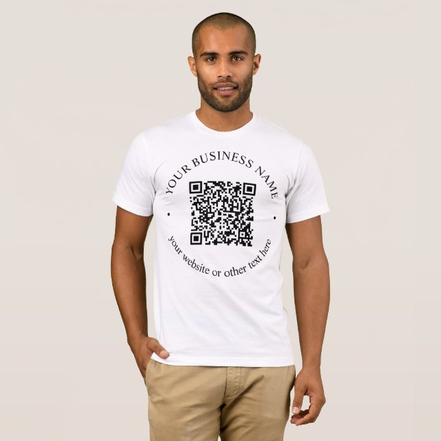 Camiseta Seu código QR carregado e texto circular editável (Frente Completa)